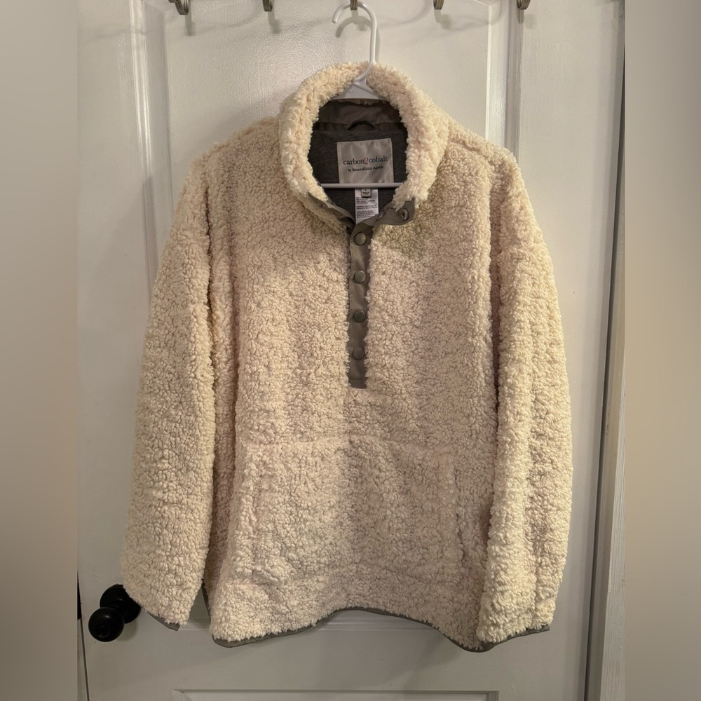 Carbon 2 Cobalt Snowfall Snap Pullover Ivory Faux Shearling Large